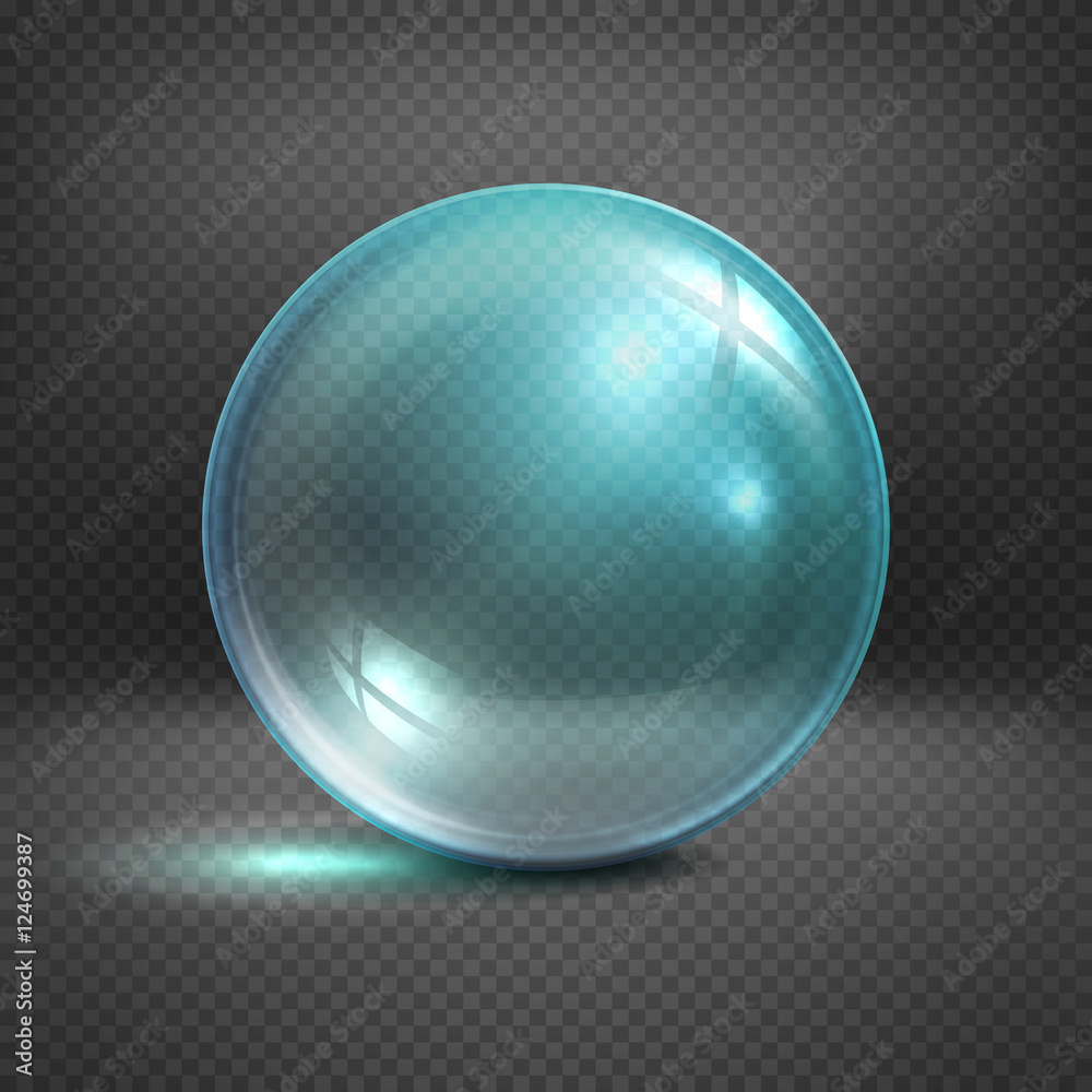 在方格背景矢量图上隔离的透明玻璃球体