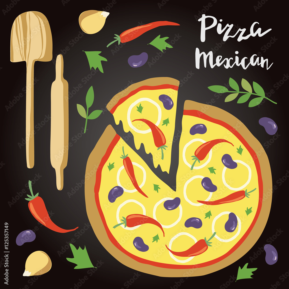 墨西哥披萨配料矢量图。