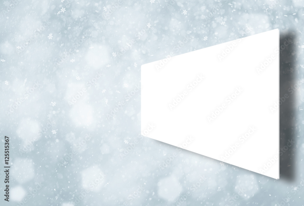 圣诞假期降雪，白色空白屏幕背景。可爱明亮的圣诞节和新年假期
