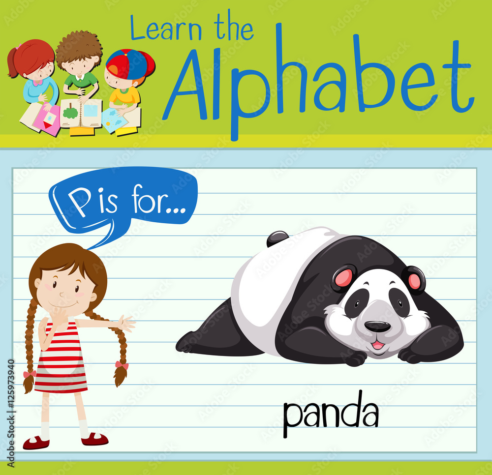 抽认卡字母P代表熊猫