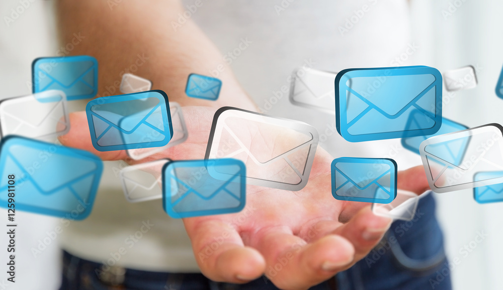 Businessman holding digital email icons ‘3D rendering’