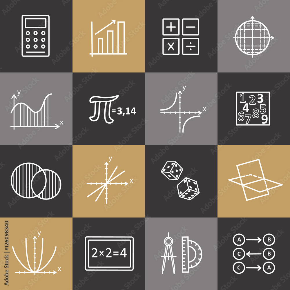 Set of modern thin line icons for math.