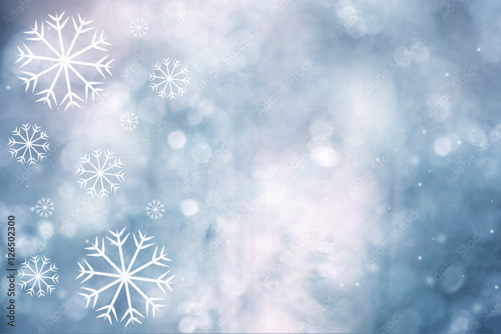 明亮的蓝色背景上可爱的艺术圣诞和新年雪花，有t的位置