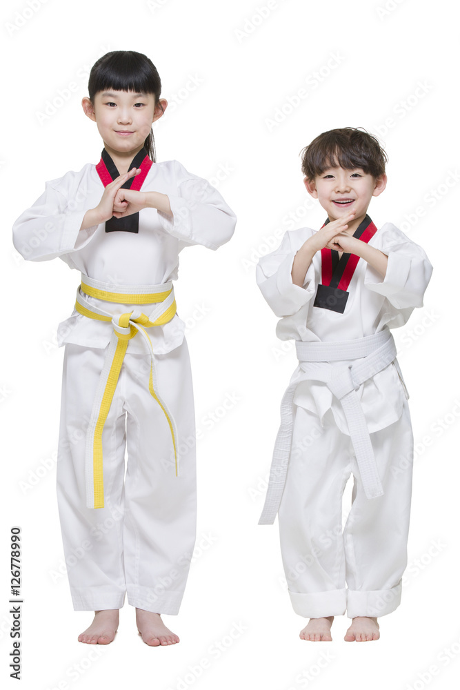 可爱的孩子练习跆拳道