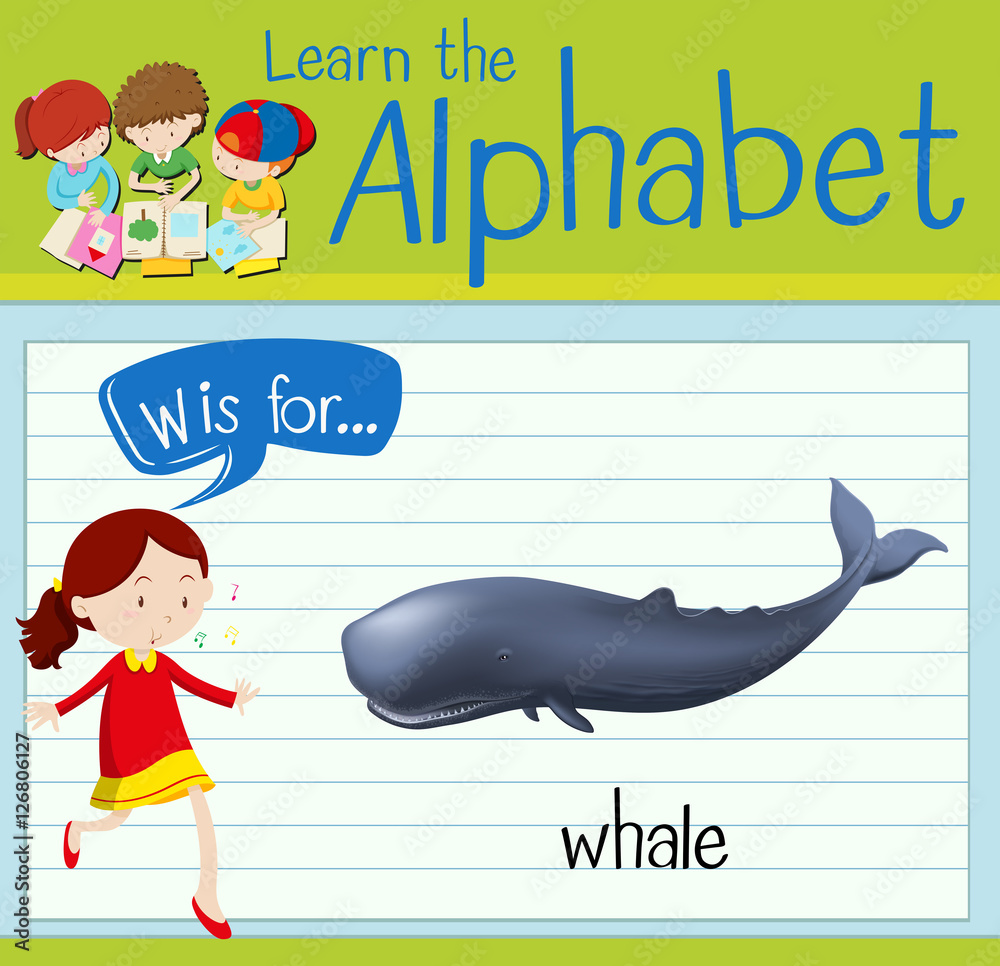 Flashcard letter W is for whale
