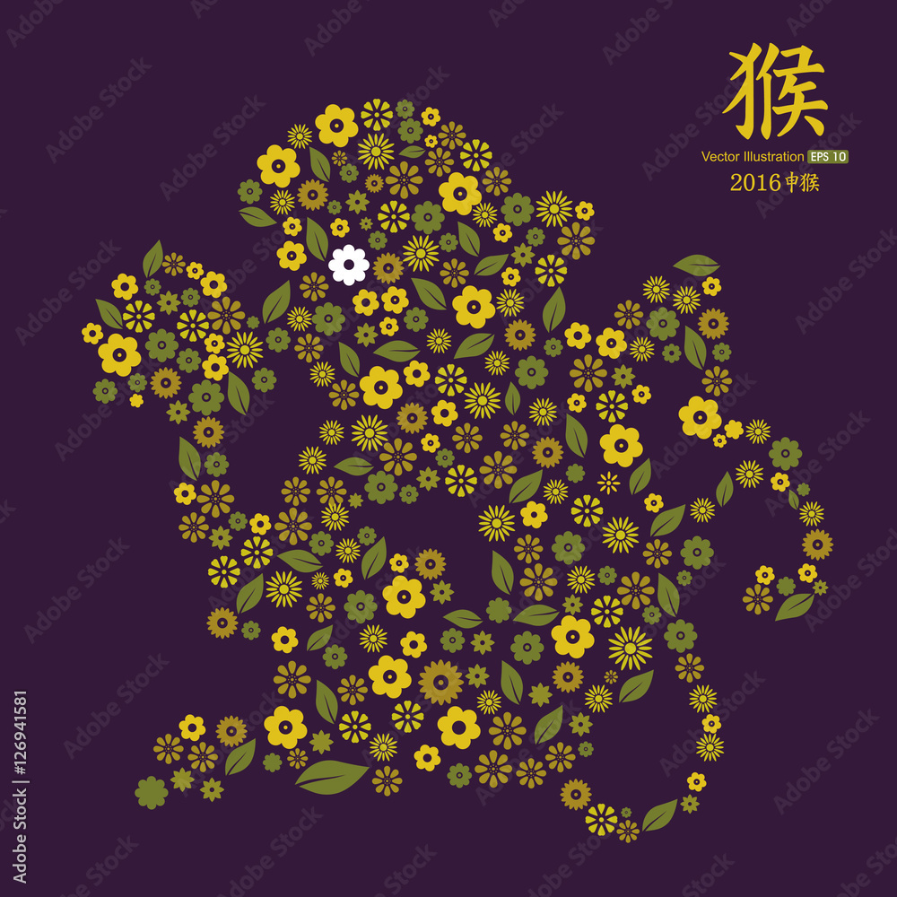 中国猴年，矢量插图。