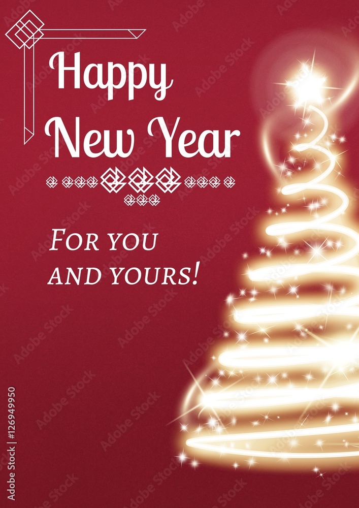 New Year Message on Light Christmas Tree Background Design