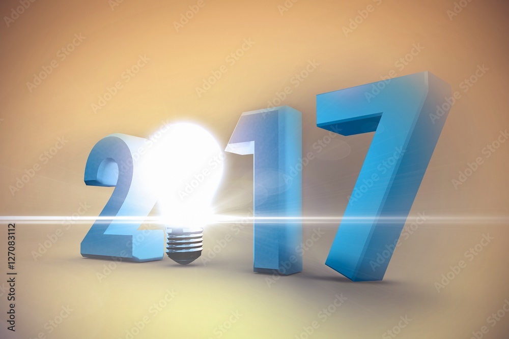 2017年白色背景上发光灯泡的合成图像