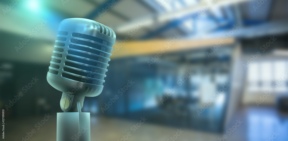 Composite image of digitally generated retro chrome microphone