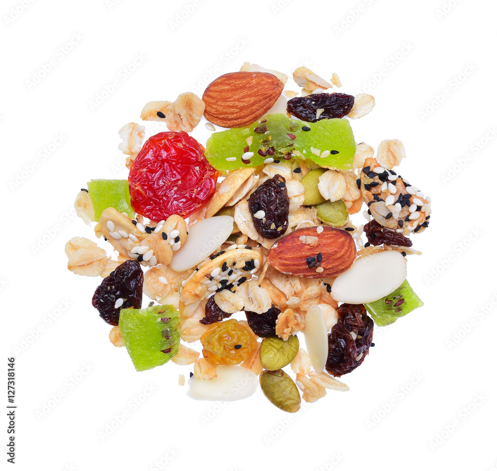 Mix Snacks, Mixed dried fruits and grains, cereals, sesame, whea