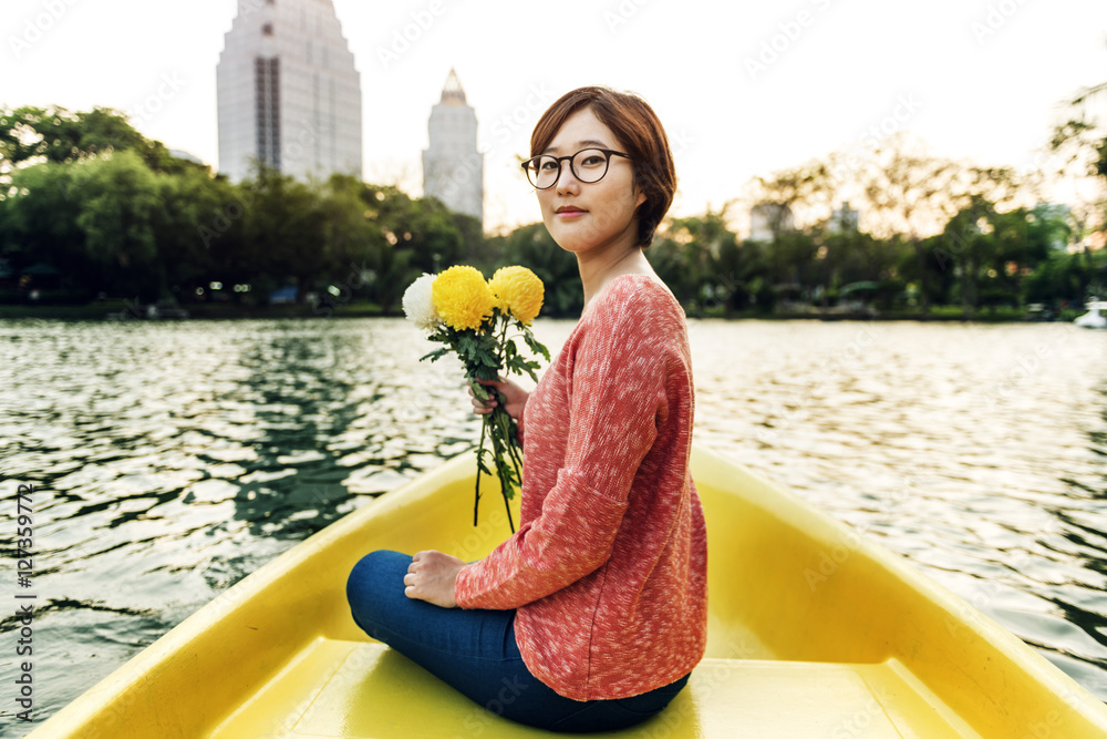 Asian Girl Flower Freshness Relaxation Concept