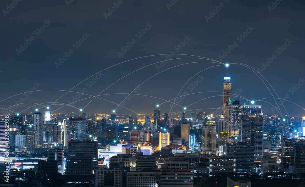 连接线城市，技术概念，互联网世界