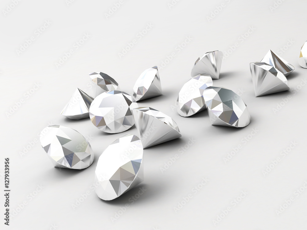 抽象镀铬钻石，白色背景，3d