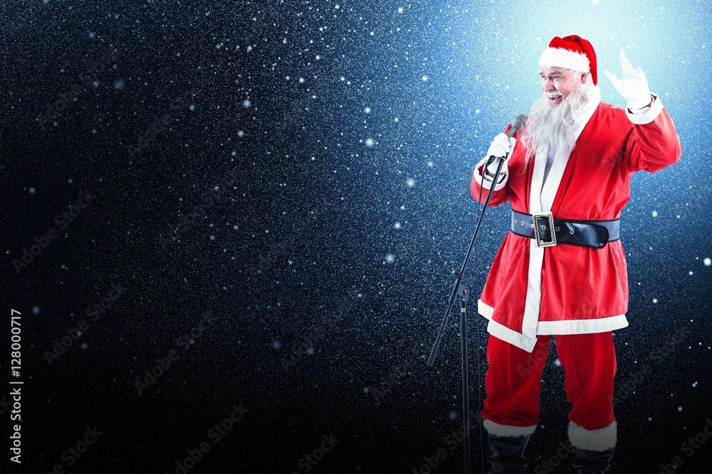 Composite image of santa claus singing christmas songs