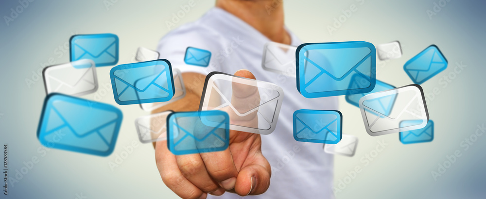 Businessman touching digital email icons ‘3D rendering’