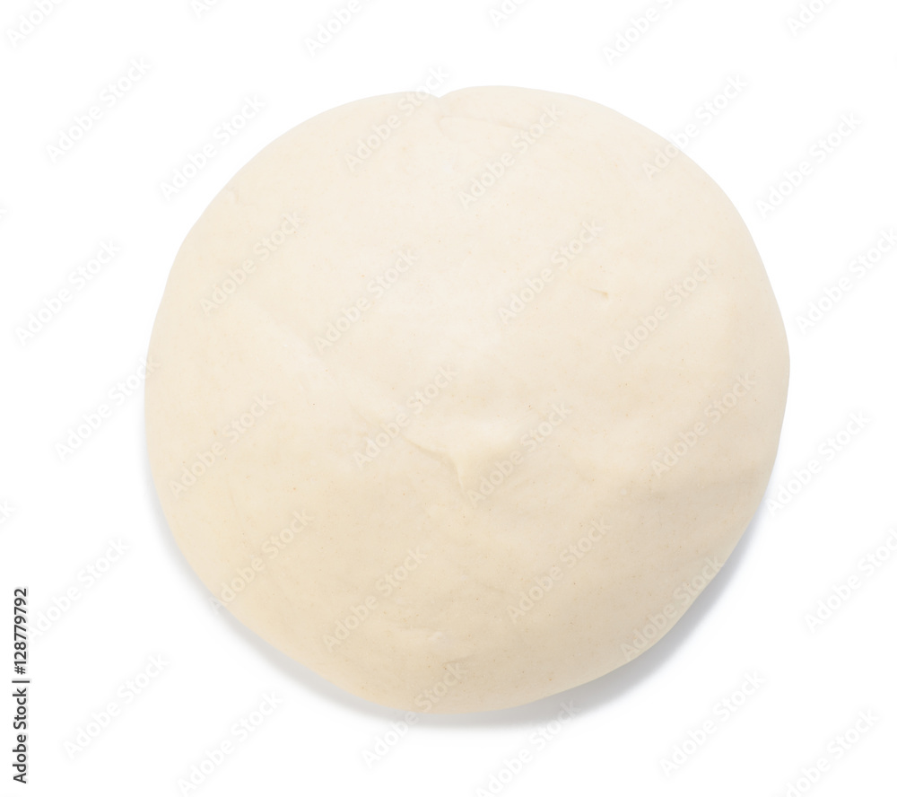 Ball of raw dough isolated on white background. Top view.