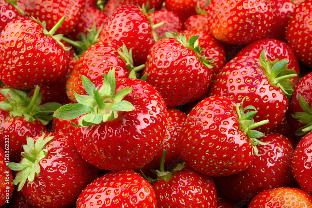 草莓。新鲜有机浆果宏观。水果背景