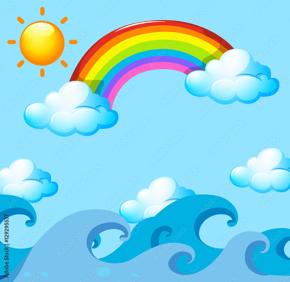 海洋上的彩虹和太阳