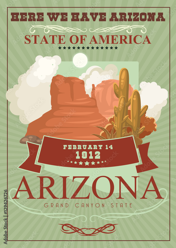 Arizona vector american poster. USA travel illustration. United States of America greeting card