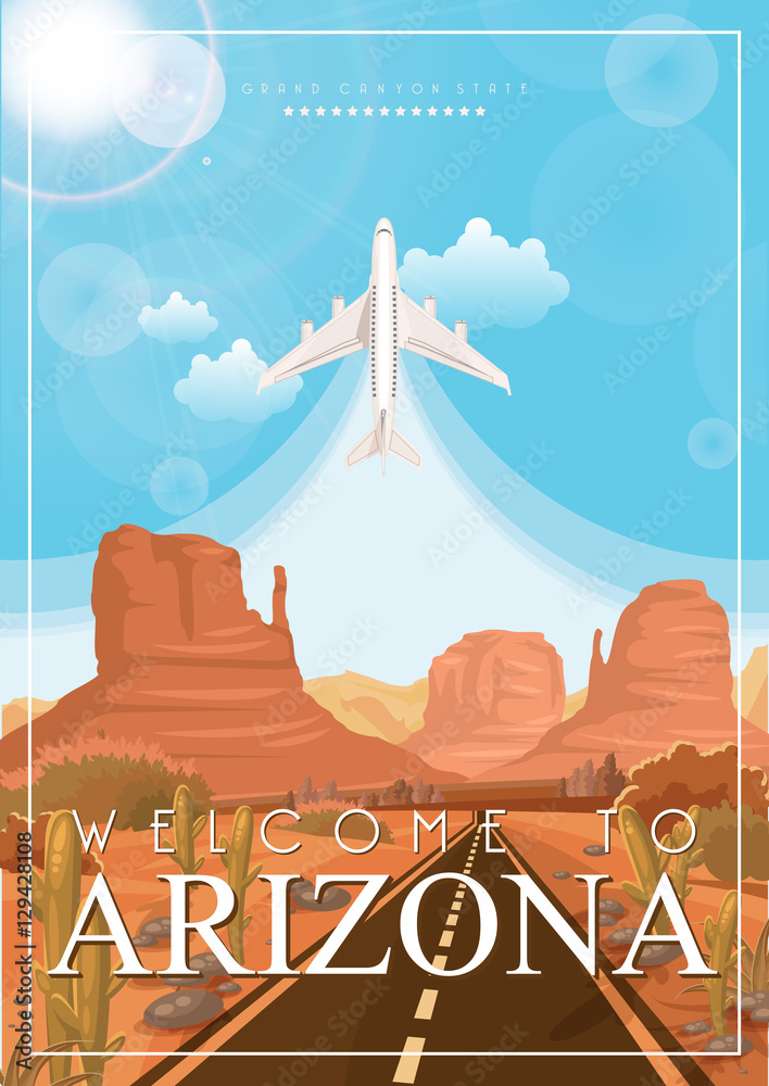 亚利桑那州矢量美国海报。美国旅游插图。美利坚合众国贺卡