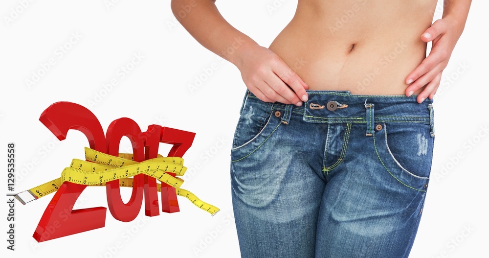 Composite image of midsection of slim woman in jeans