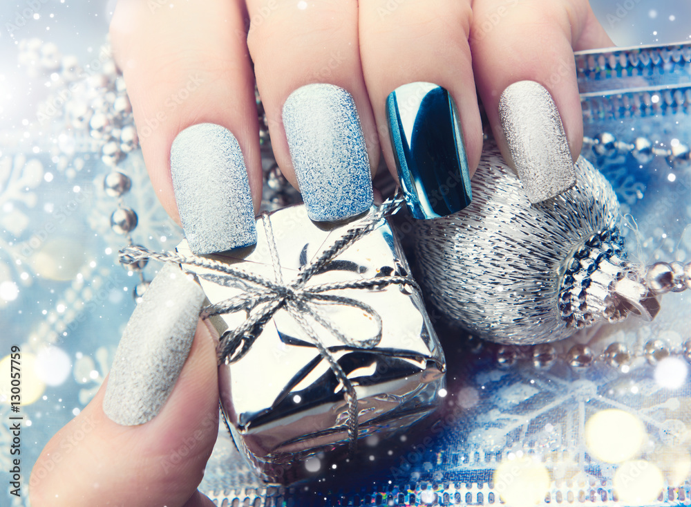 Christmas nail art manicure idea. Winter holiday bright manicure design