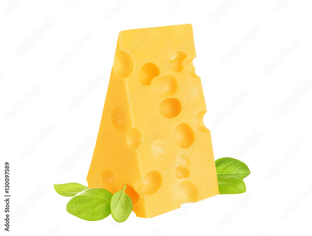 Piece of cheese isolated on white background.