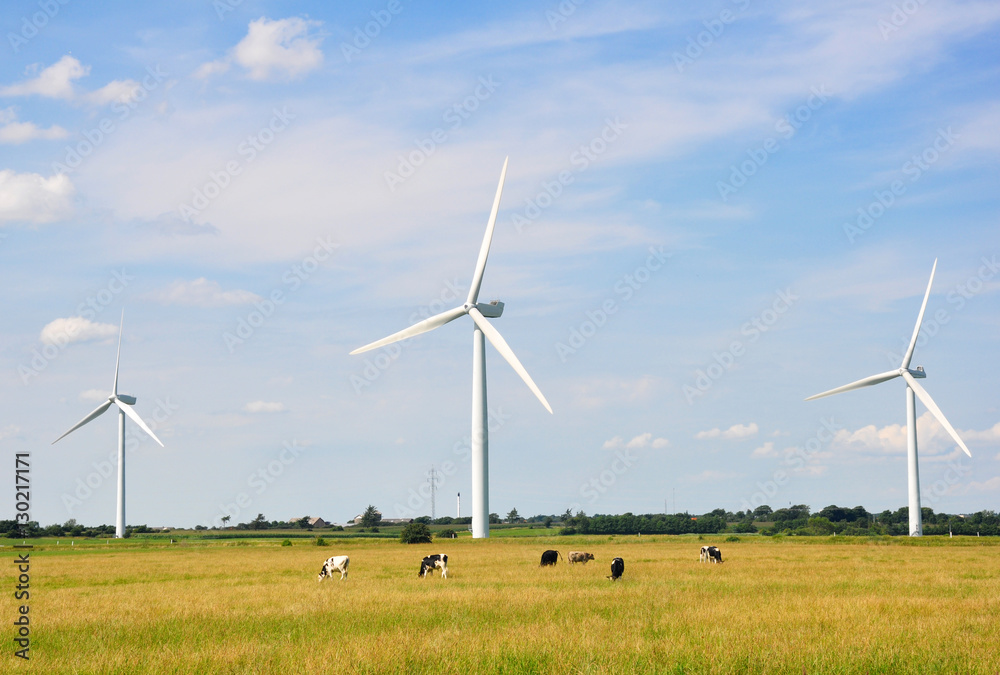 Wind energy. Three wind turbines 