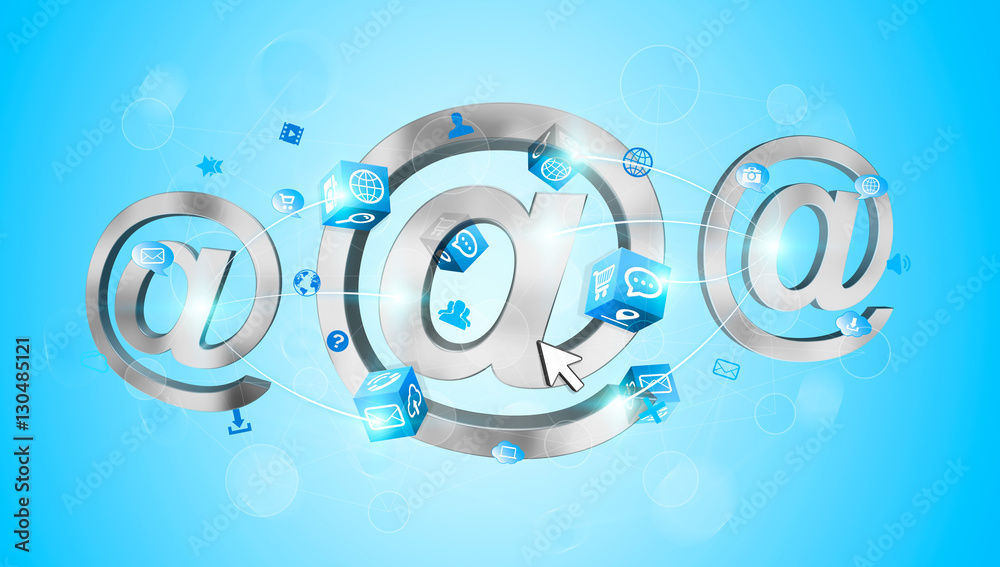 3D rendering email icon connected to each other
