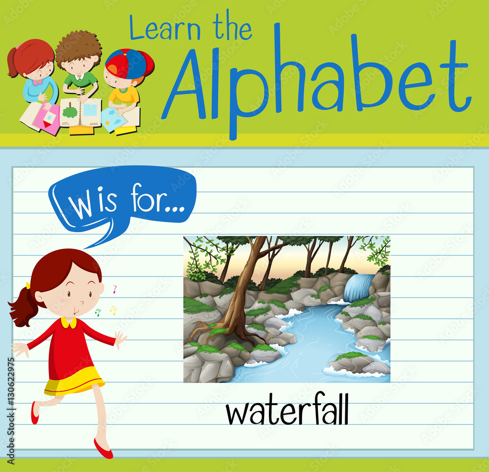 Flashcard letter W is for waterfall