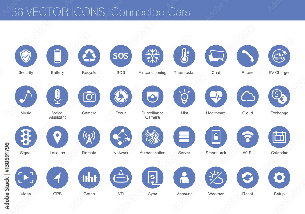 Icon set of connected cars concept