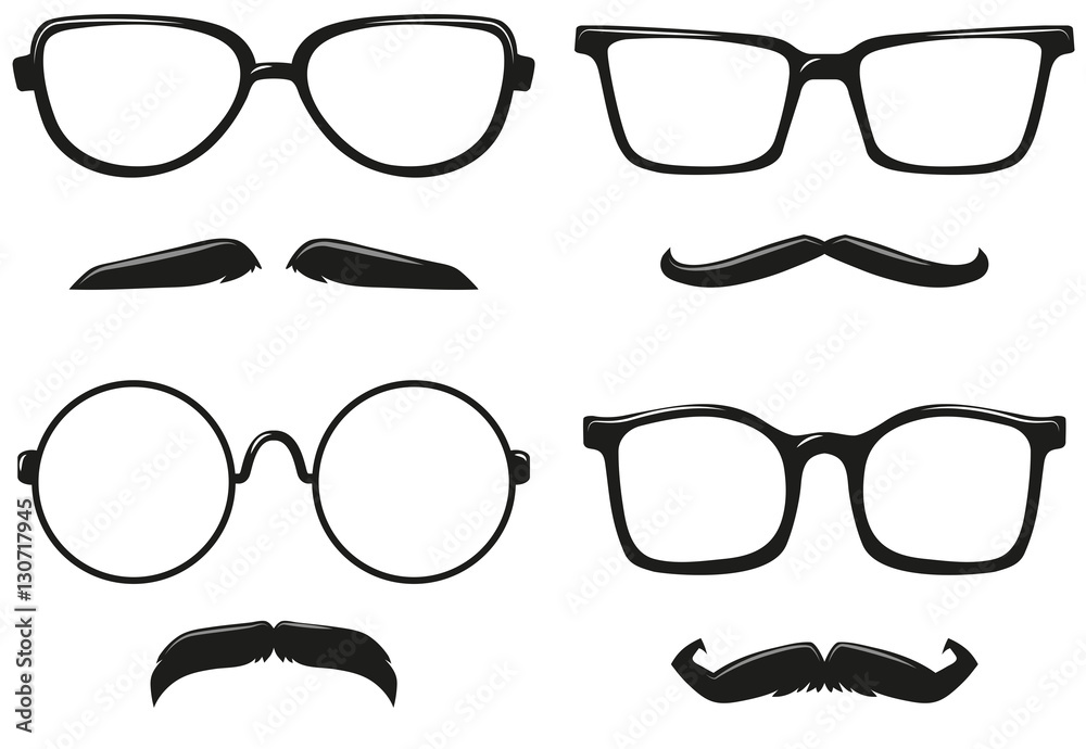 Different styles of eyeglasses and mustaches