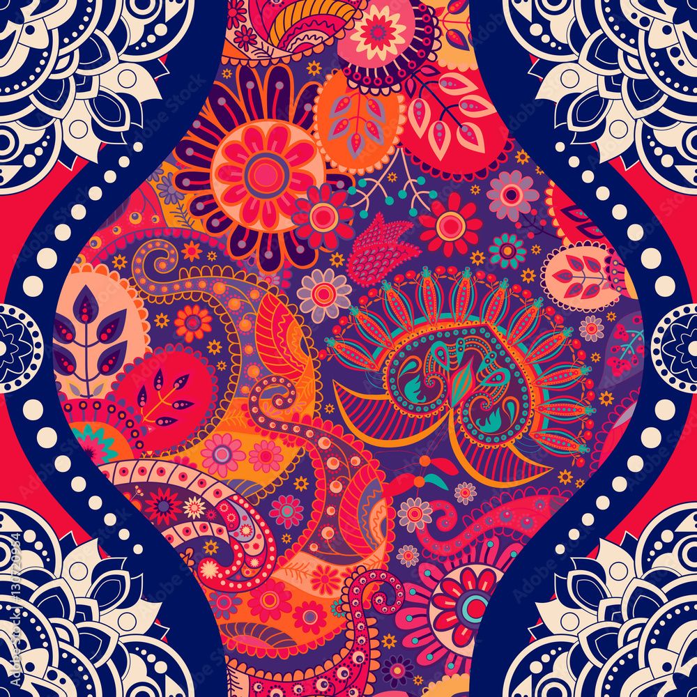 Floral seamless pattern in paisley style