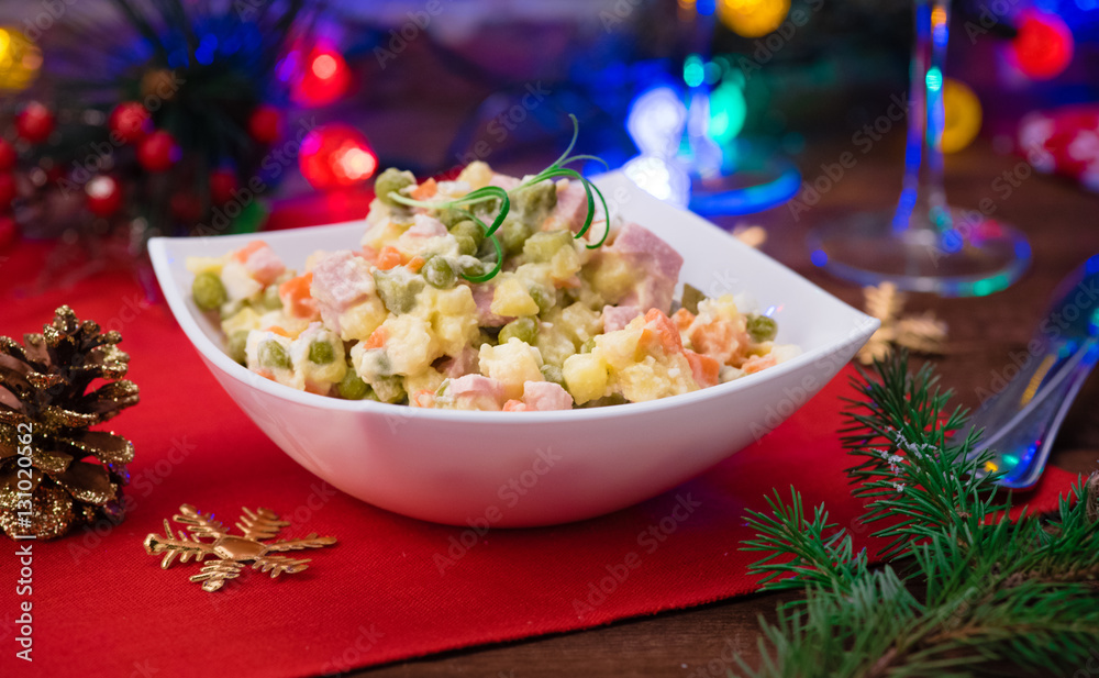 Russian Salad Olivie. Christmas. Tradition. New Year.