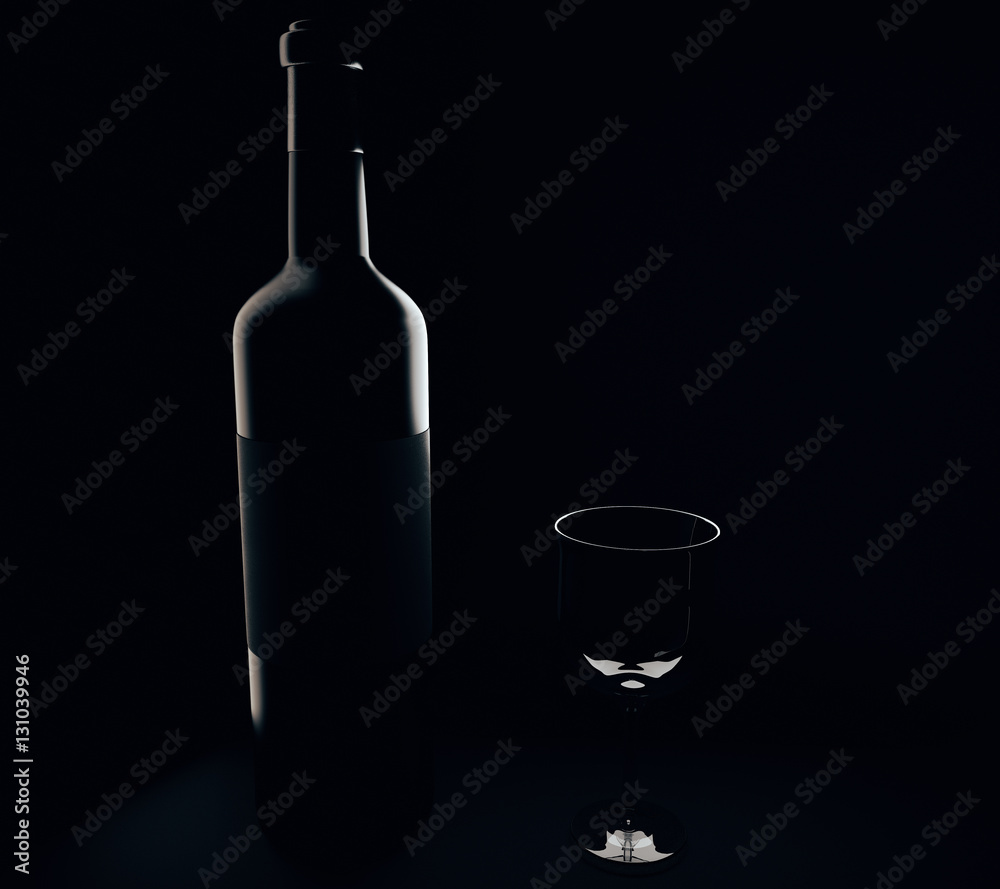 Wine bottle and glass silhouettes