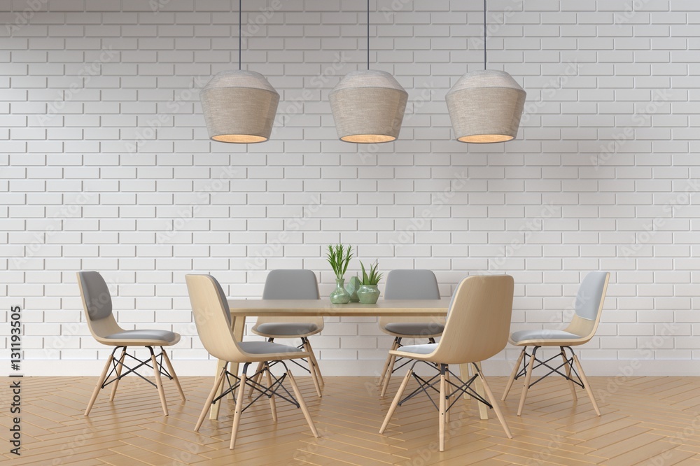 Working and Dining set Modern on white background,3D rendering