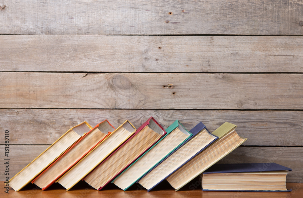 books on the wooden background