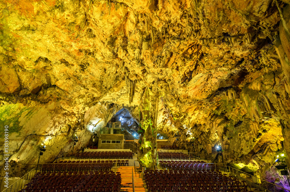 Auditorium inside St. Michaels Cave in Gibraltar