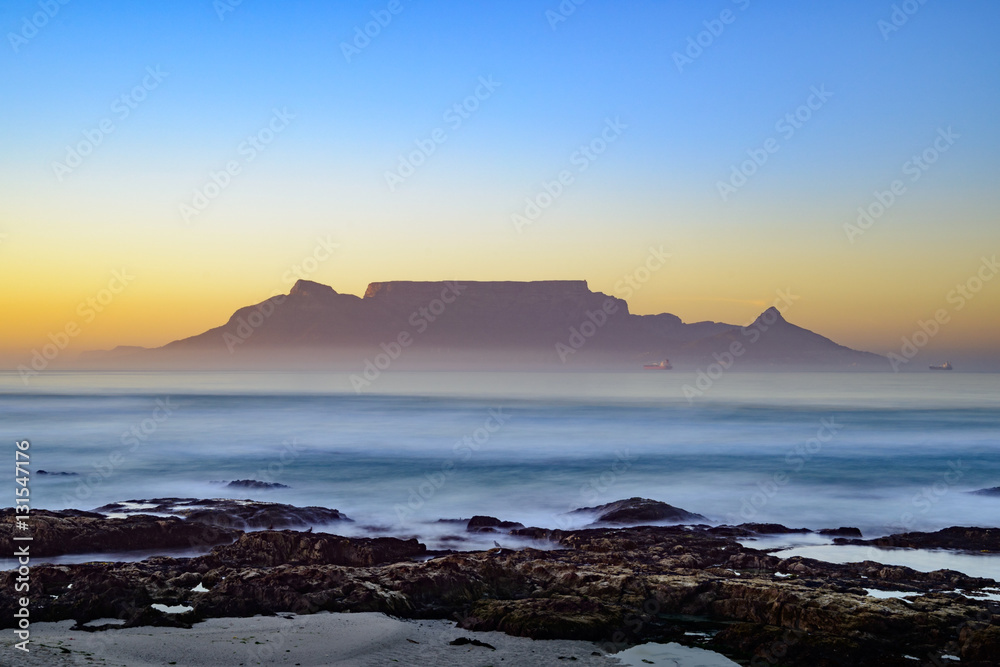 Table Mountain viewed from Bloubergstrand. Cape Town. Western Cape. South Africa