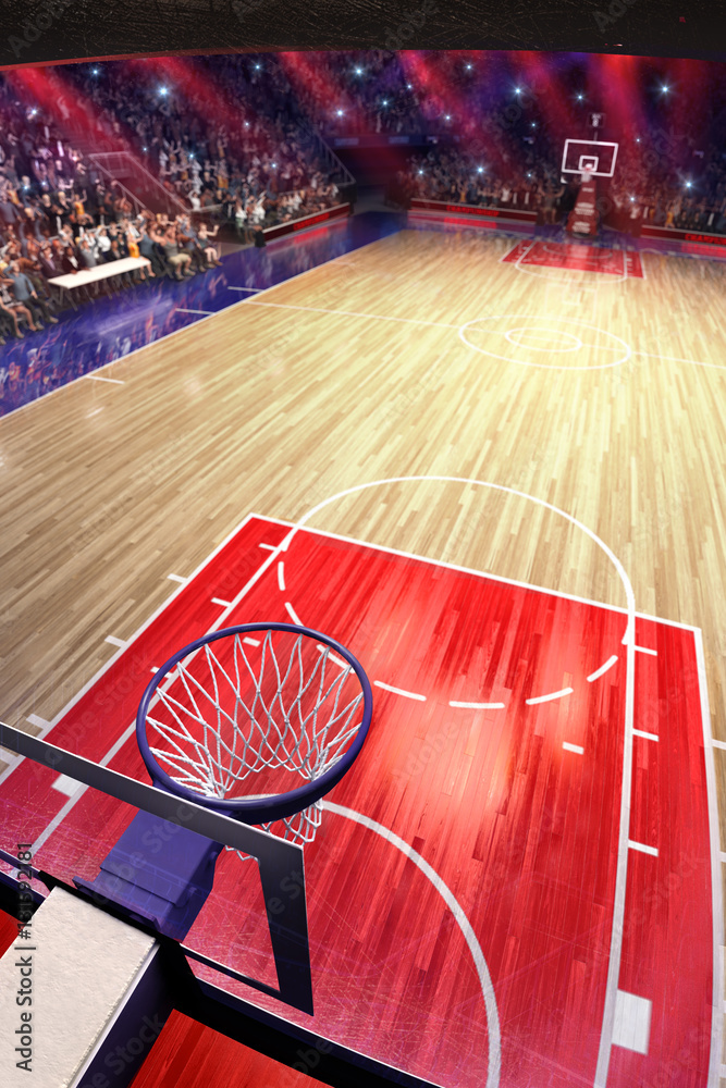 Basketball court with people fan. Sport arena.Photoreal 3d rende