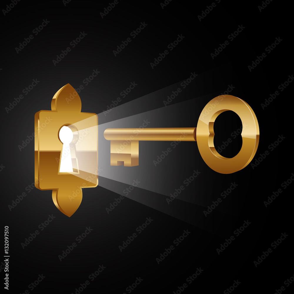 Magic Key and keyhole with light, vector illustration