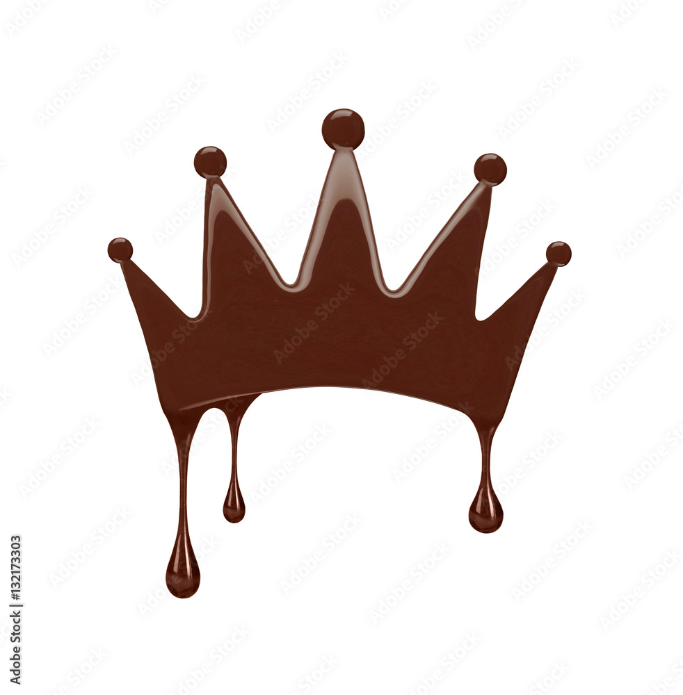 crown made of melted chocolate isolated on white background