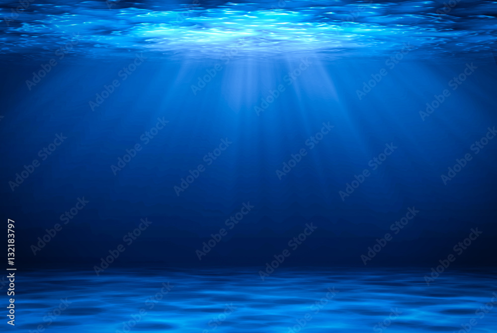 蓝色深水水平抽象自然背景。