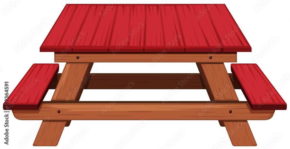 Picnic table painted in red