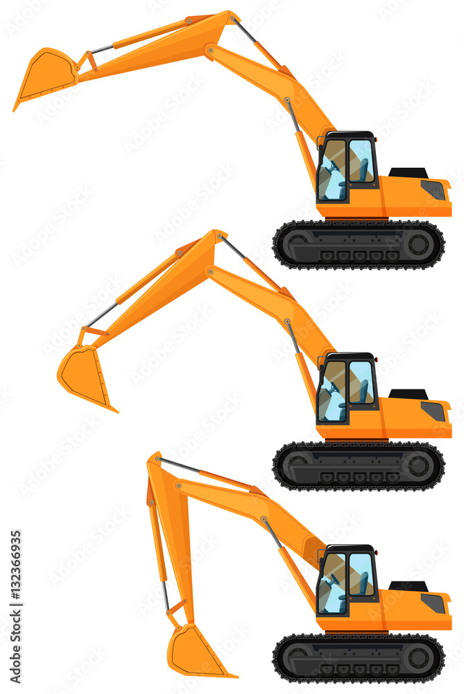 Bulldozers in three positions