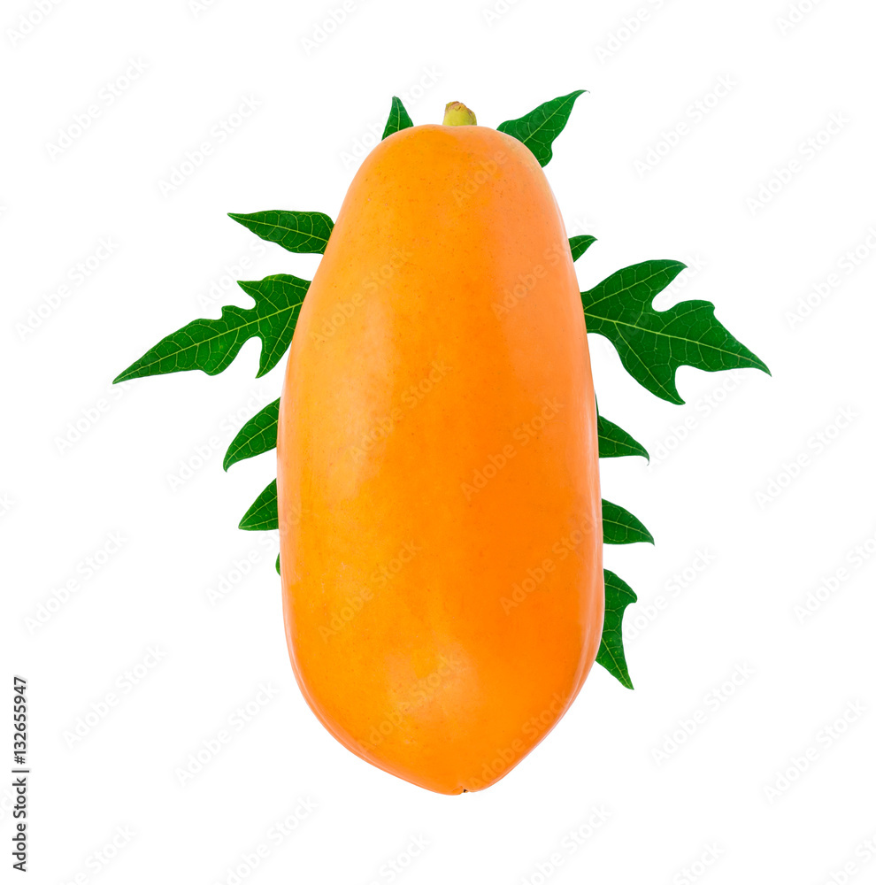 Papaya fruirs, papaya leaf isolated on white background