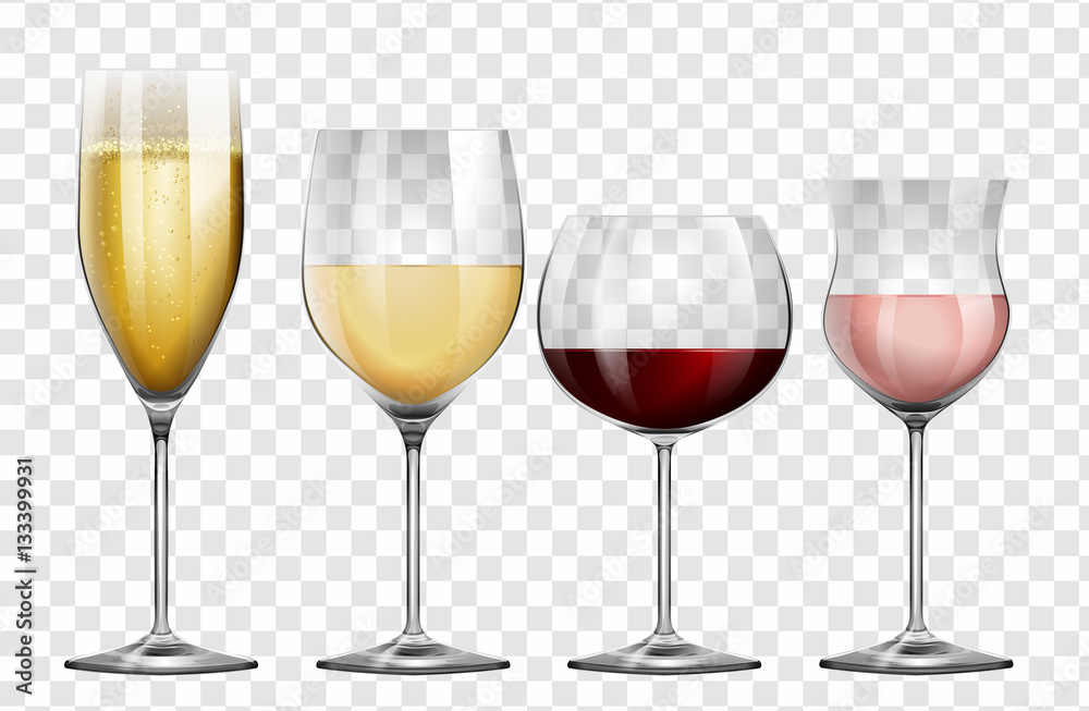 Four different kinds of wine glasses