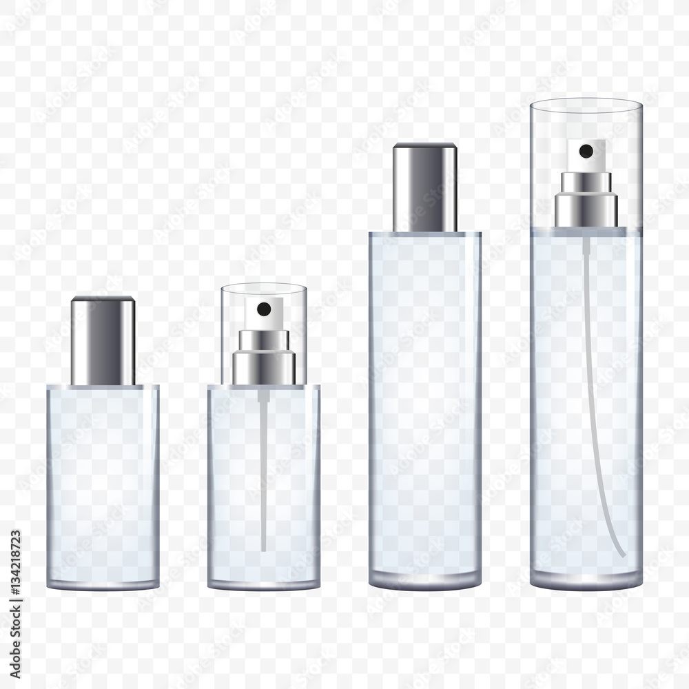 Set of Transparent Perfume Bottles, vector illustration