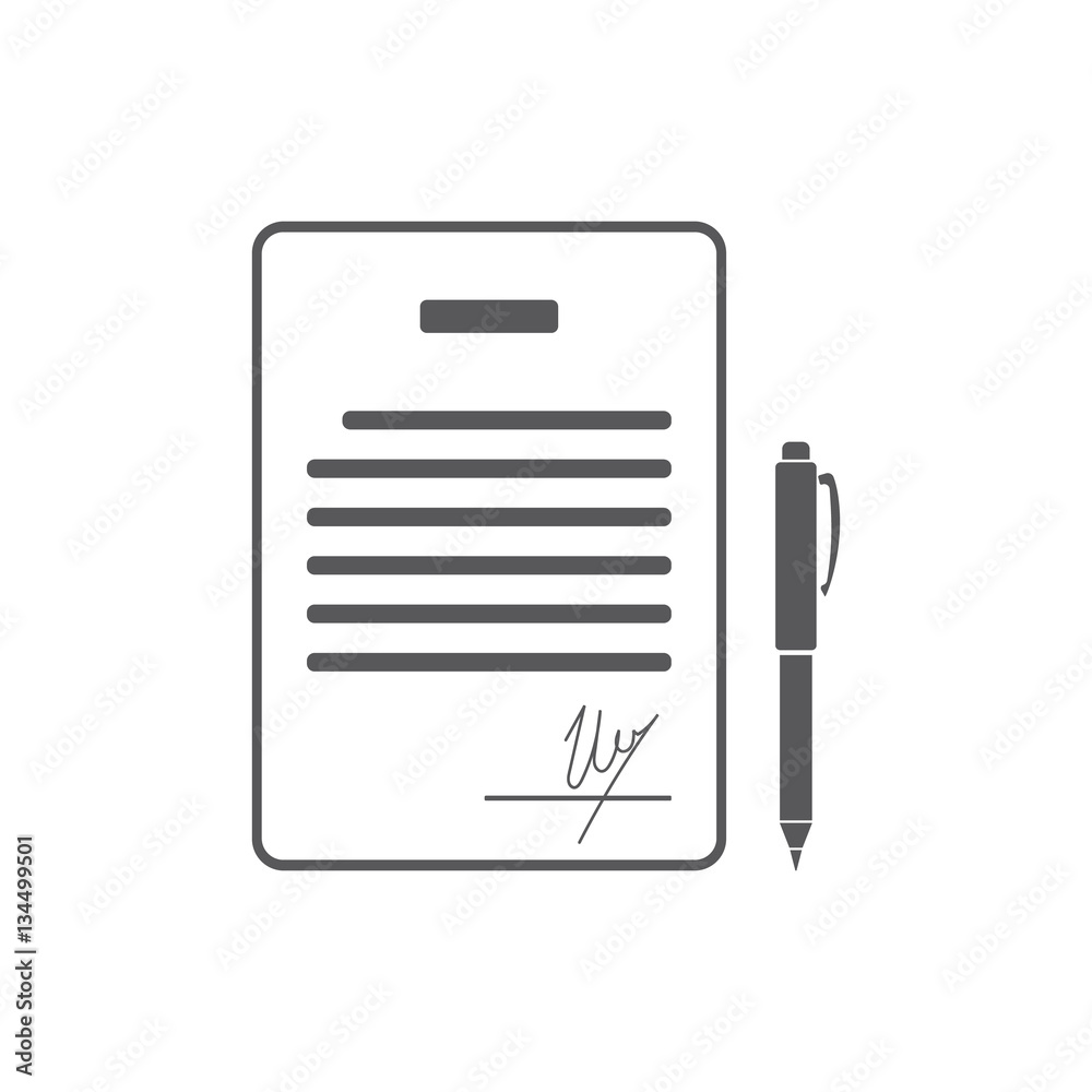 带签名的商业合同。协议，约定，协定，约定符号。平面矢量插图
