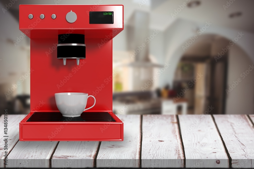 Composite image of red coffee maker 3d